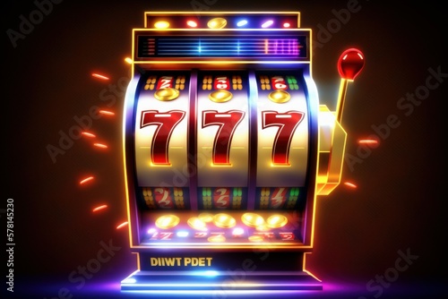 Slot machine 777 jackpot casino. Good luck concept. AI generated, human enhanced photo