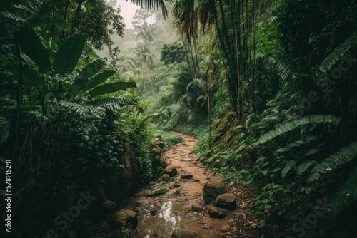Dense tropical exotic jungle. AI generated  human improved
