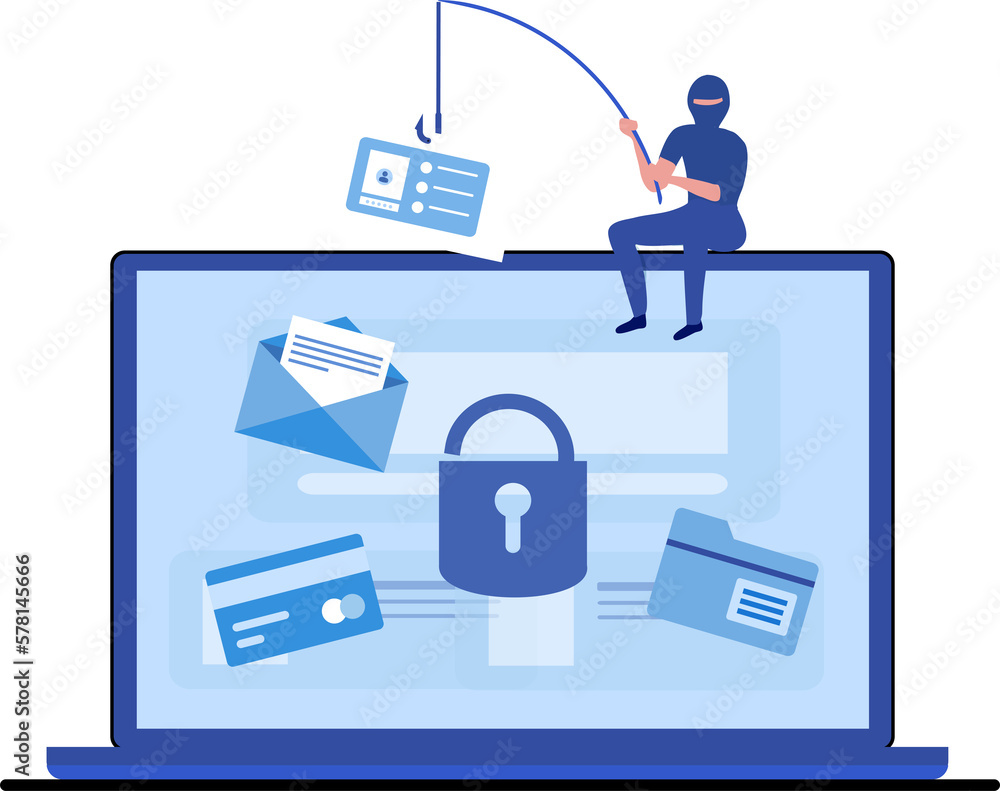 Phishing scam, hacker crime attack and personal data security concept. Hacker stealing online credit card password on png background - obrazy, fototapety, plakaty 