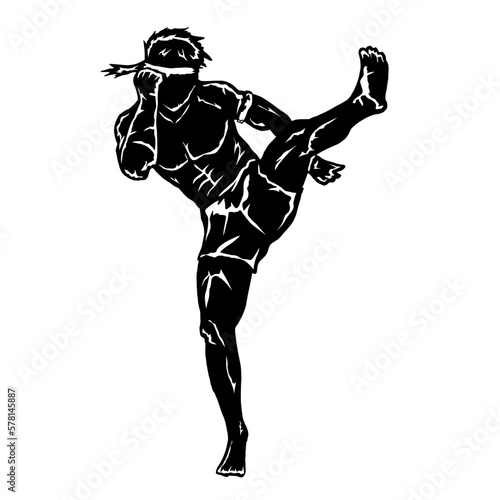 muaythai kick boxing silhouette illjustration vector