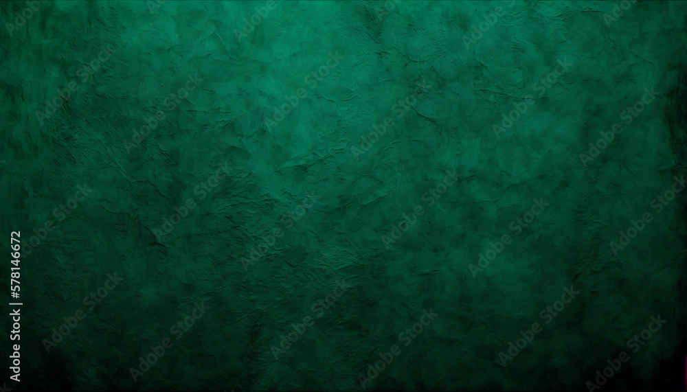 Dark green toned background, Grunge green background, Texture of decorative plaster on a concrete wall, dark green texture of rough grained surface