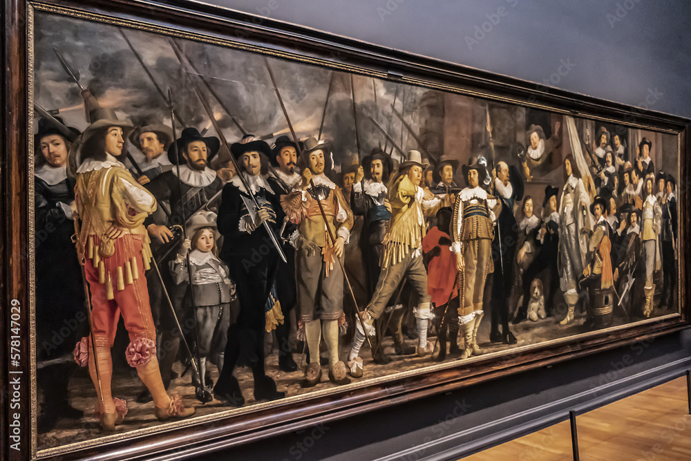 Interior of Amsterdam Rijksmuseum: Night Watch Gallery, specially designed  to showcase Rembrandt's famous painting “The Night Watch” (De Nachtwacht,  1642). AMSTERDAM, The NETHERLANDS. March 5, 2023. Stock Photo | Adobe Stock