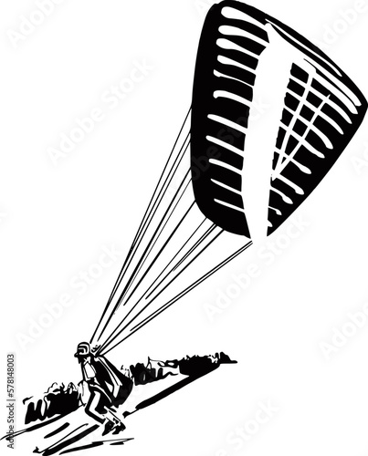 vector illustration of the paraglider silhouette on the sky