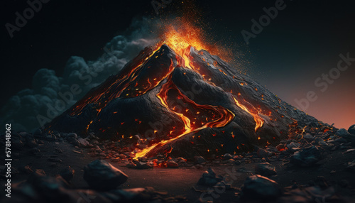 volcano eruption, magma, smoke, nature, landscape, mountain, lava Generative AI, Generativ, KI © KainzDesigns