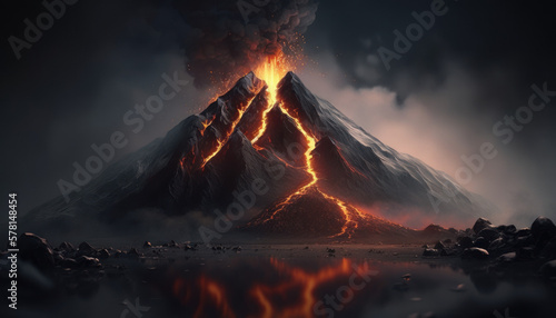 volcano eruption, smoke, nature, landscape, mountain, lava Generative AI, Generativ, KI © KainzDesigns