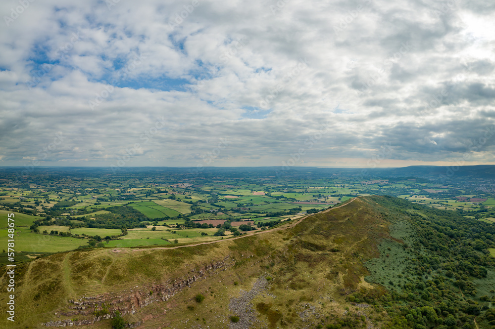 Fototapeta premium Aerial view of the Skirrid Fawr mountain in the Brecon Beacons, Wales