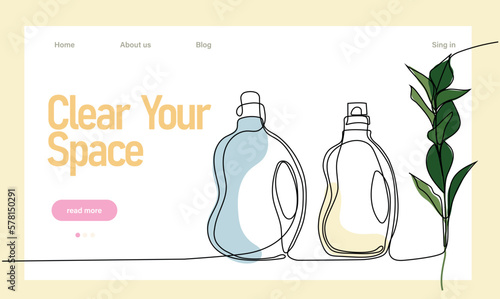 Home cleaning service landing page design concept, illustration of janitors with cleaning tools. Vector illustration
