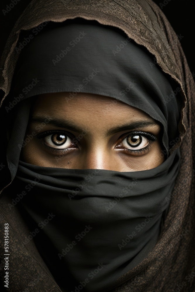 Teenage middle eastern girl wearing a niqab looking at the camera ...