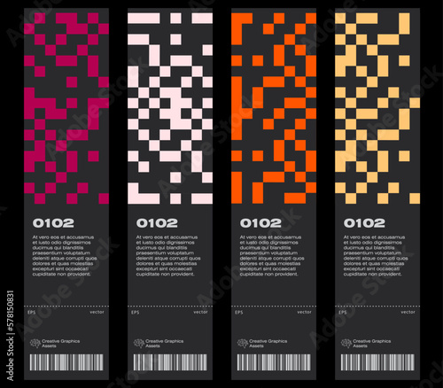 Modern exhibition ticket template layout made with abstract vector geometric shapes. Brutalism inspired graphics. Great for branding presentation, poster, cover, art, tickets, prints, etc.