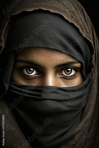 Teenage middle eastern girl wearing a niqab looking at the camera, Generative AI