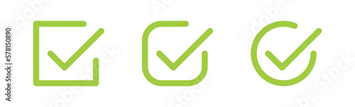 Fotografiet check box icon with correct, accept checkmark icons green tick box, check list circle frame - checkbox symbol sign