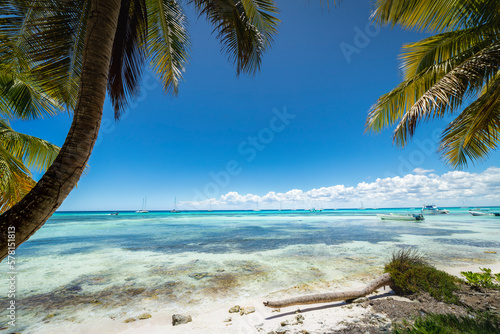 Obraz na płótnie Boats and tropical beach in caribbean sea, Saona island, Dominican Republic w salonie