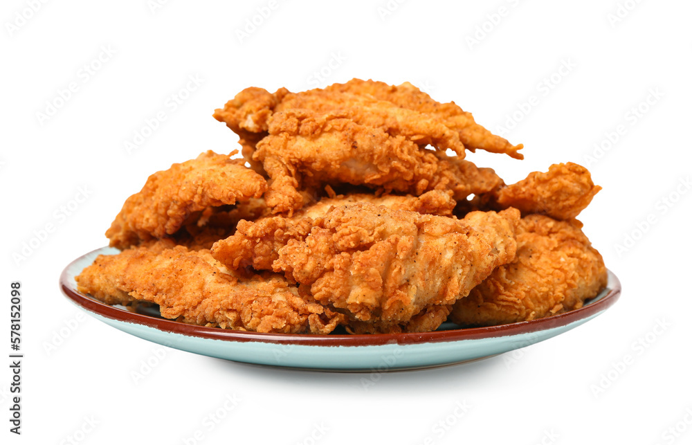 Plate of delicious nuggets on white background Plate of delicious nuggets on white background