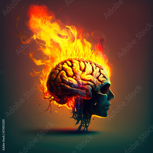 a brain on fire and pain, generative ai photo