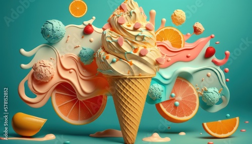 Summery Ice Cream Images with Refreshing Flavors and Melting Texture. AI Generative.
