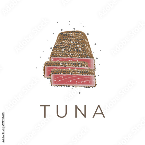 Vector Illustration Logo of Tuna Tataki Ahi Tuna or Tuna Meat Covered in Sesame