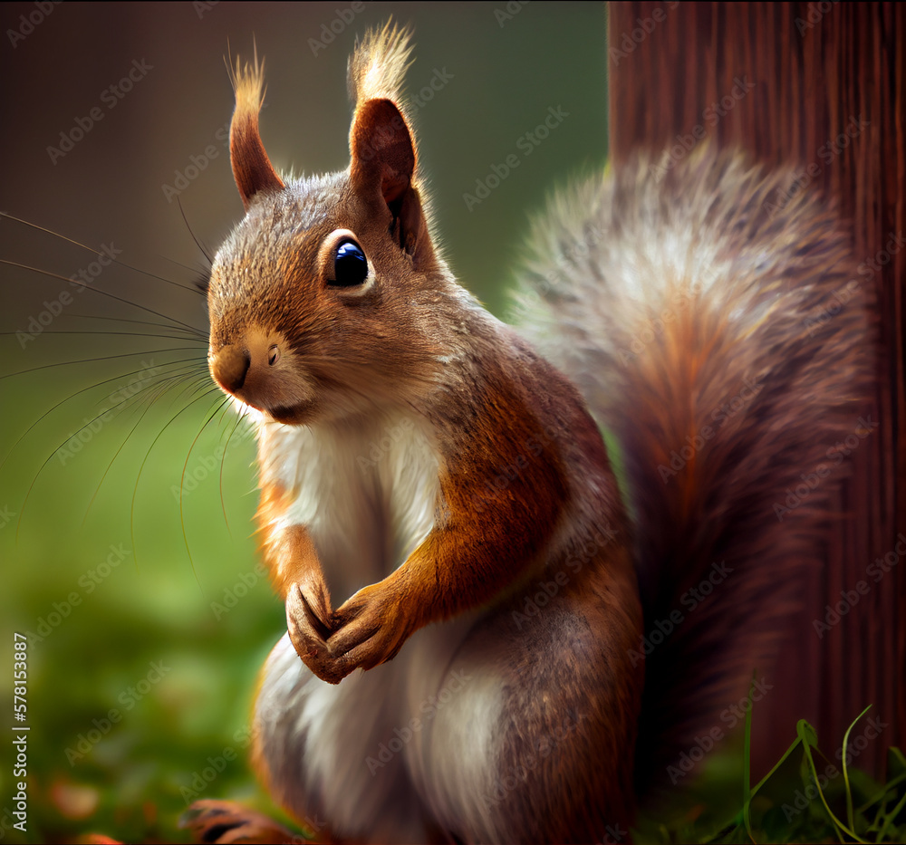 Fototapeta premium Red Squirrel in the forest , isolated on a background Created using generative AI tools