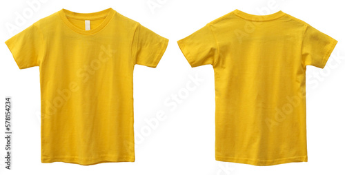 Fotografia, Obraz Yellow kids t-shirt mock up, front and back view, isolated