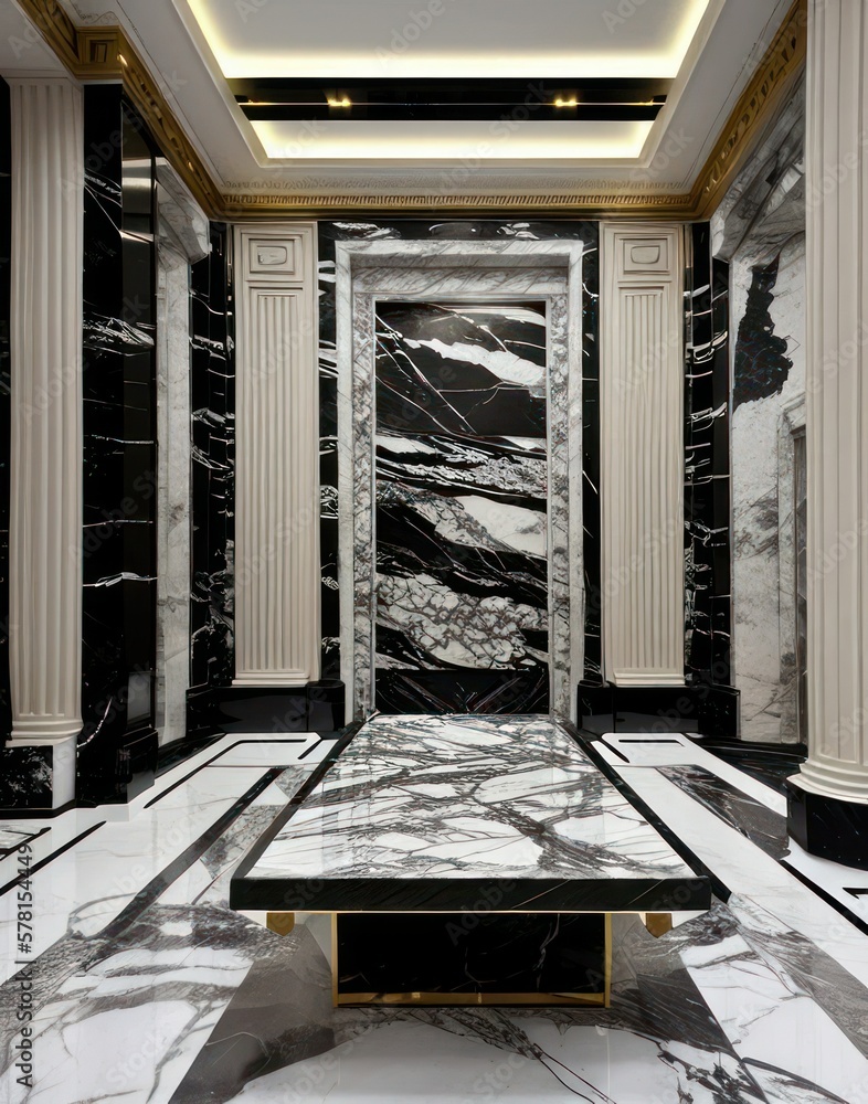 interior design black and gray marble table in entrance architecture
