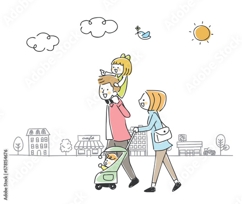 家族　お出かけ　街並み