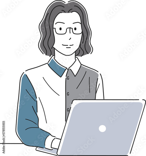 ノートパソコンを操作する男性のイラスト素材