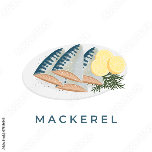 Fresh Mackerel Fish Slice Vector Illustration Logo