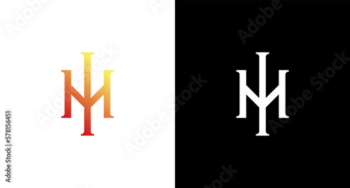 Letter m logo with trident pillar monogram icon Design template