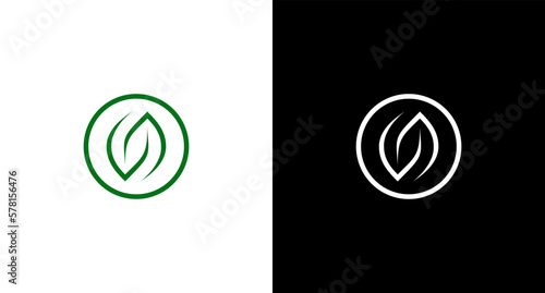 Leaf nature ecology logo circle vector monogram icon Design template