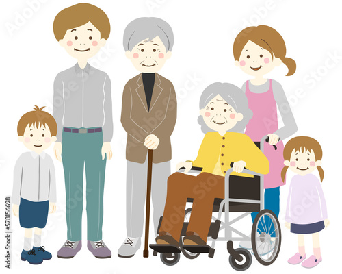 車椅子のおばあちゃんと家族