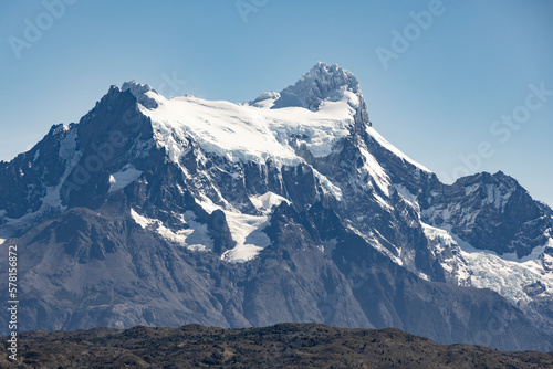 Snowy mountains of Torres del Paine National Park in Chile, Patagonia, South America