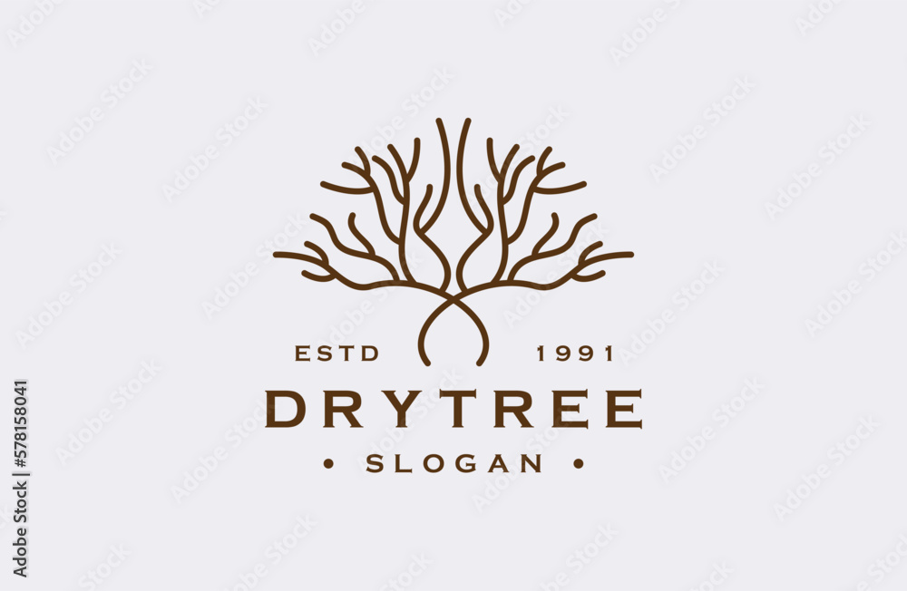 Dry tree vector logo. tree features. this logo is decorative, modern, clean and simple.