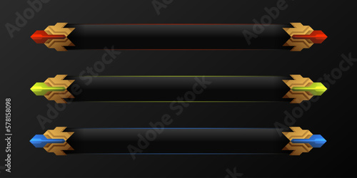 Fantasy lower third game interface title screen title banners with red, green and blue borders