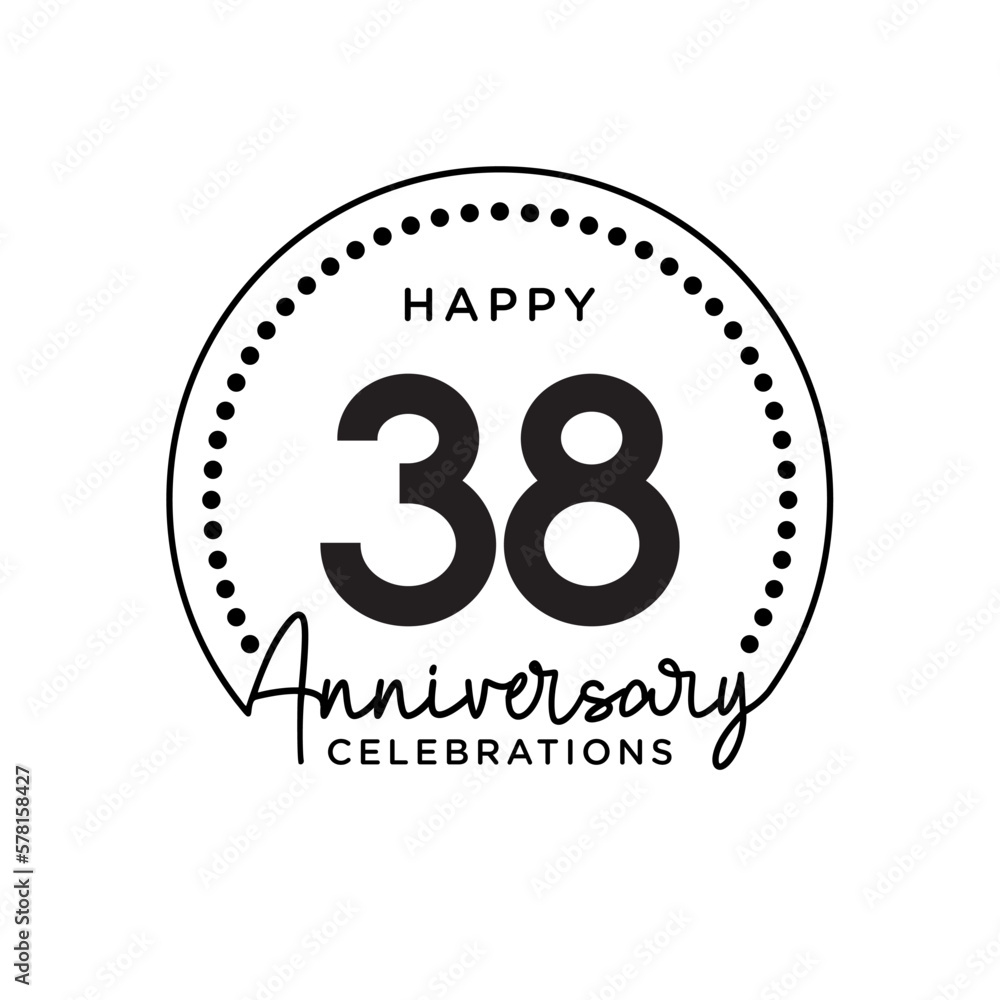38 years anniversary. Anniversary template design concept, monochrome, design for event, invitation card, greeting card, banner, poster, flyer, book cover and print. Vector Eps10 38 years anniversary. Anniversary template design concept, monochrome, design for event, invitation card, greeting card, banner, poster, flyer, book cover and print. Vector Eps10