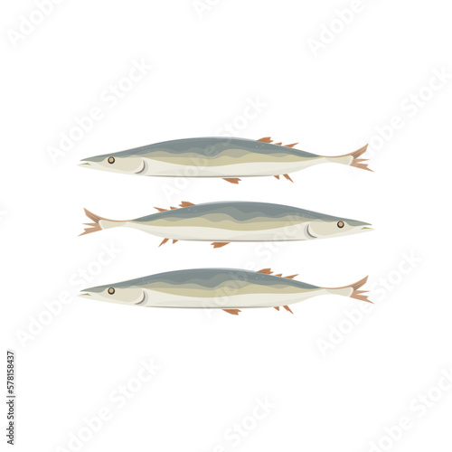 Pacific Saury Kongchi Sanma Saira Fish Vector Illustration Logo