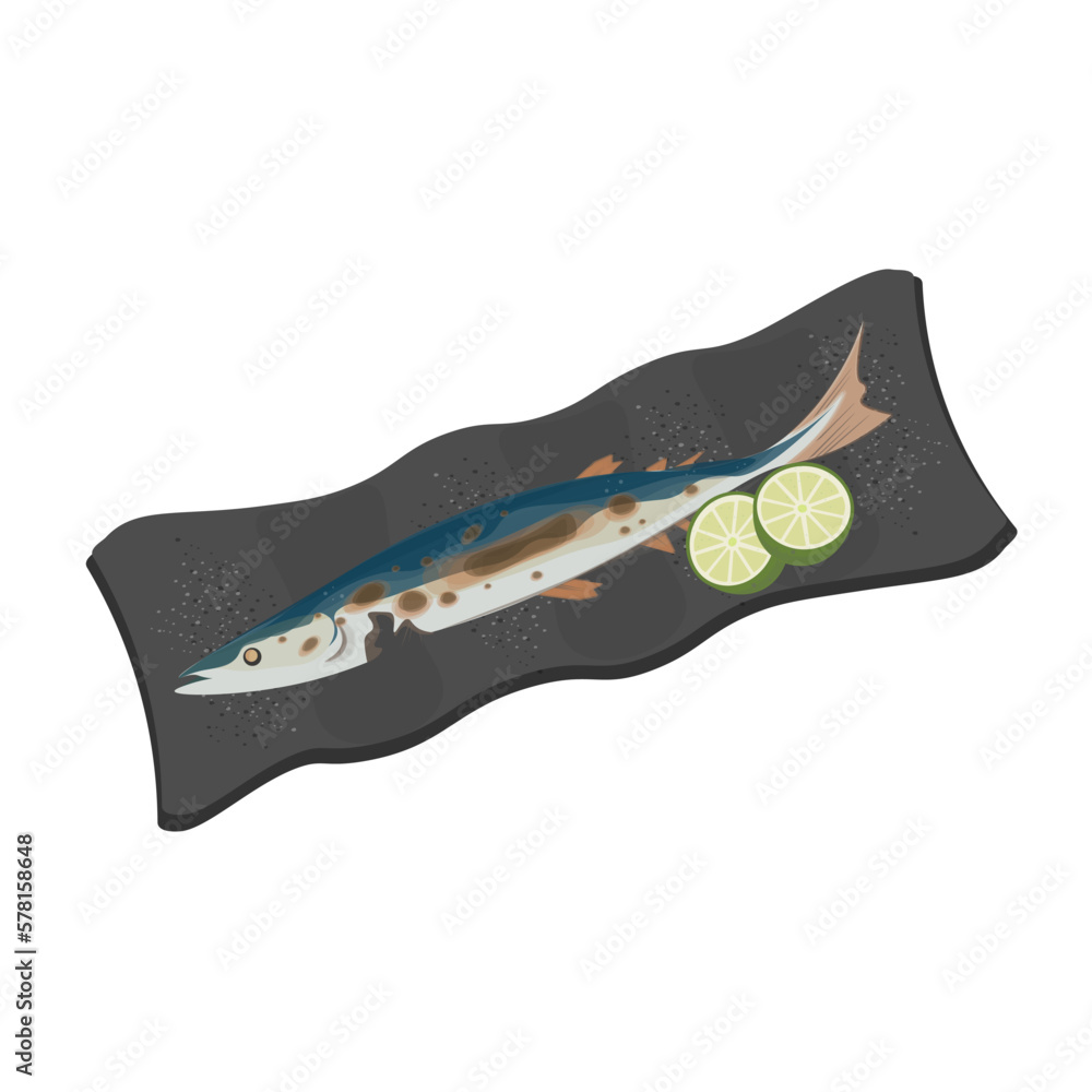 Vector Illustration Logo Of Sanma Kongchi Fish Or Pacific Saury Grilled And Eaten With Chopsticks Vector Illustration Logo Of Sanma Kongchi Fish Or Pacific Saury Grilled And Eaten With Chopsticks