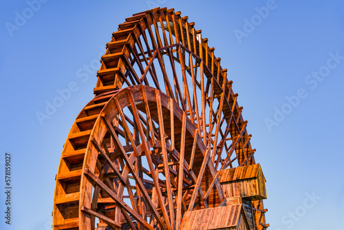 Tangshan City, Hebei Province, China - October 7, 2021: Chinese traditional agricultural tool wheel waterwheel photo