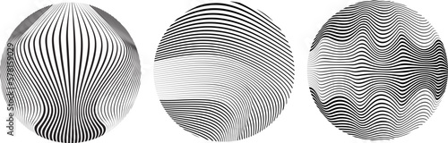 Set of black vector spheres. Trendy design element for tattoo, prints, template, pattern, flyers, brochures,  background. Abstract circles