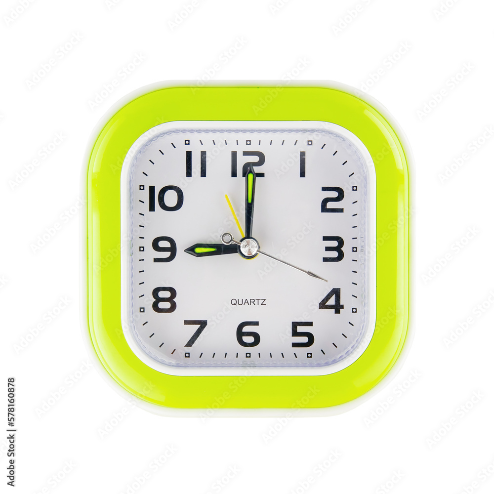 Cutout of an isolated green alarm clock with the transparent png background Cutout of an isolated green alarm clock with the transparent png background