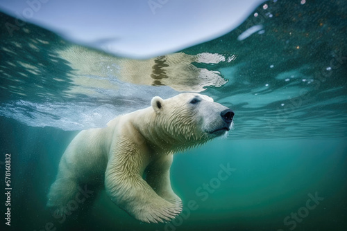 A polar bear swim in water, generative AI