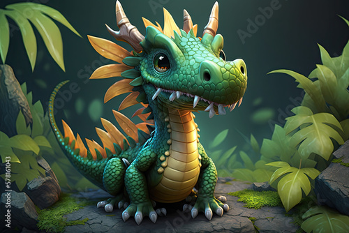 Cute character of a dragon  generative AI
