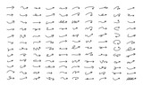 細い線で描かれた120種類の矢印のセット