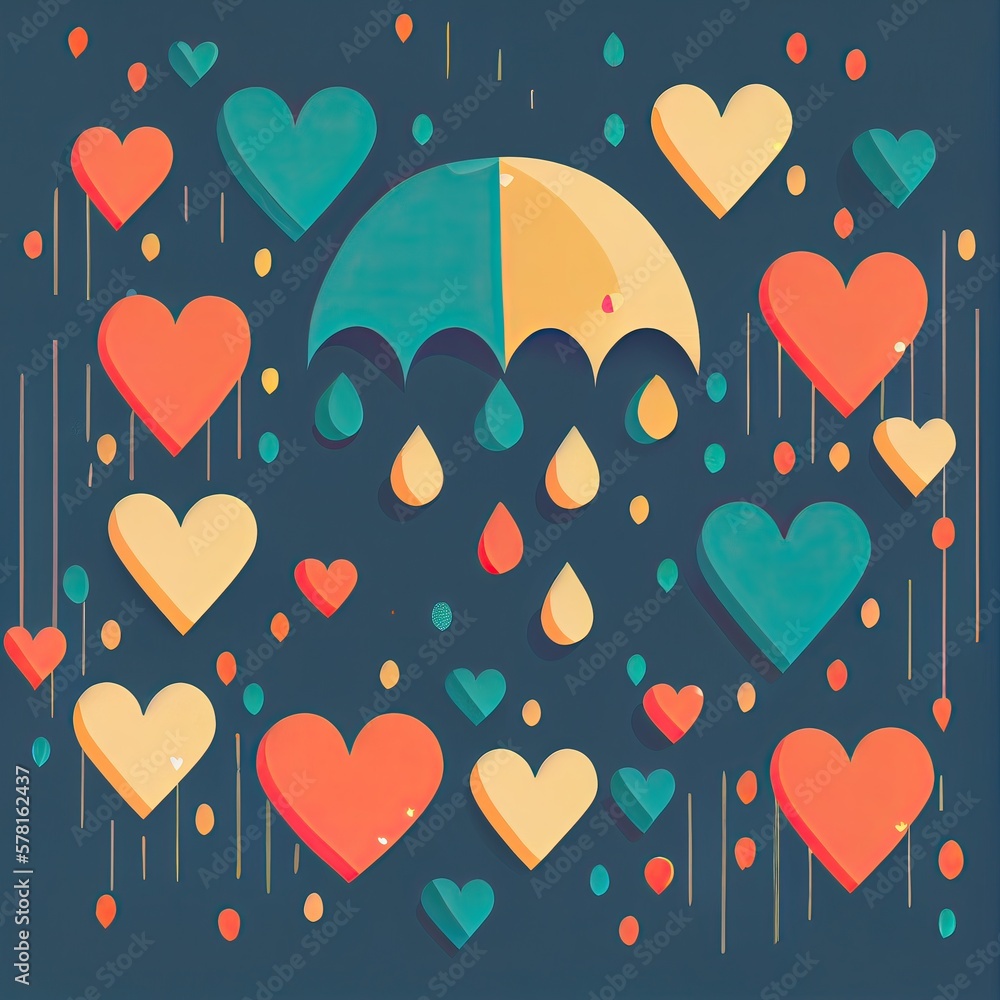 rain of hearts seamless background. rain hearts pattern background. Air with Love raining. Origami Heart Rain drop. Generative Ai.