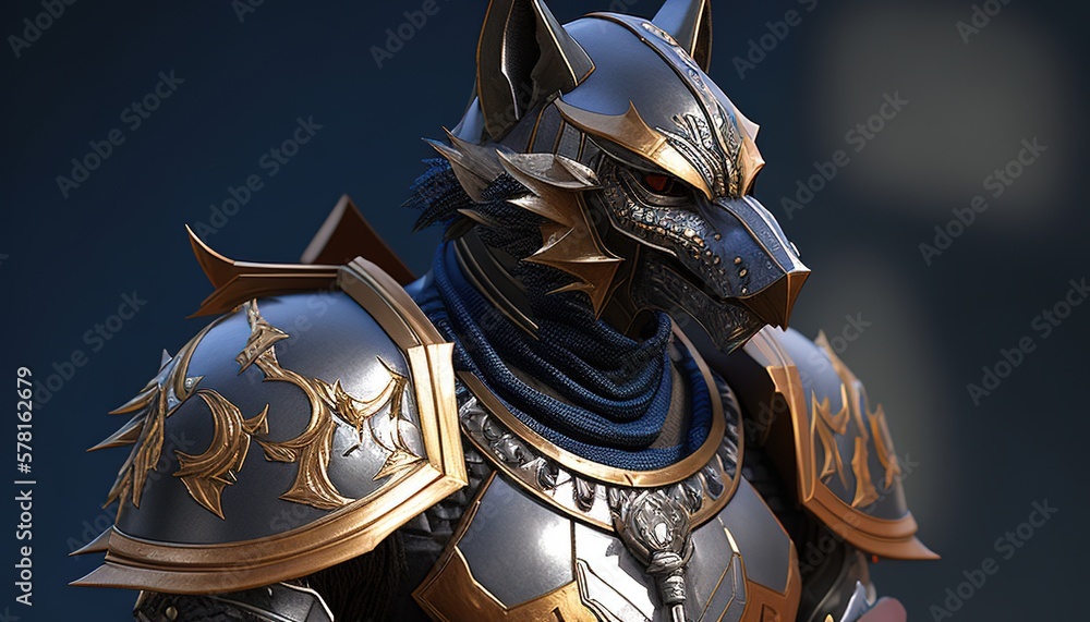 Fototapeta premium honorable wolf knight digital art illustration, Generative AI