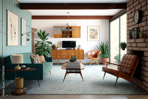 Mid-century modern living room  Generative AI