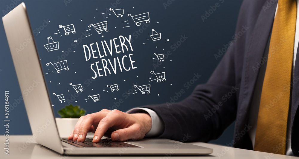 Businessman working on laptop, e-commerce concept Businessman working on laptop, e-commerce concept