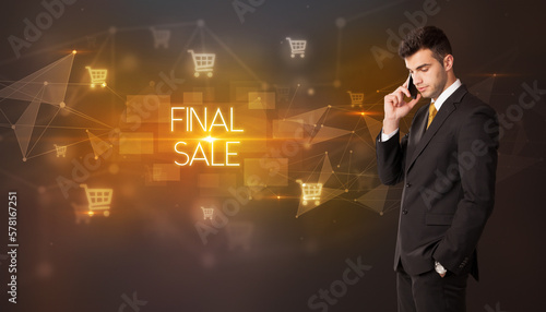 Businessman thinking about shopping concept