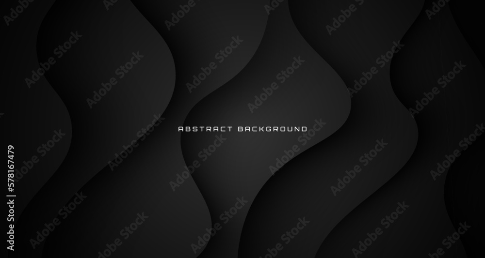 3D black geometric abstract background overlap layer on dark space with waves effect decoration. Graphic design element cutout style concept for banner, flyer, card, brochure cover, or landing page