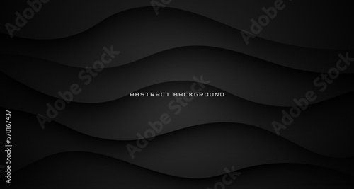 3D black geometric abstract background overlap layer on dark space with waves effect decoration. Graphic design element cutout style concept for banner, flyer, card, brochure cover, or landing page
