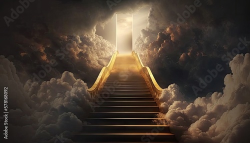 Photographie golden stairway to heaven. Created with Generative AI.