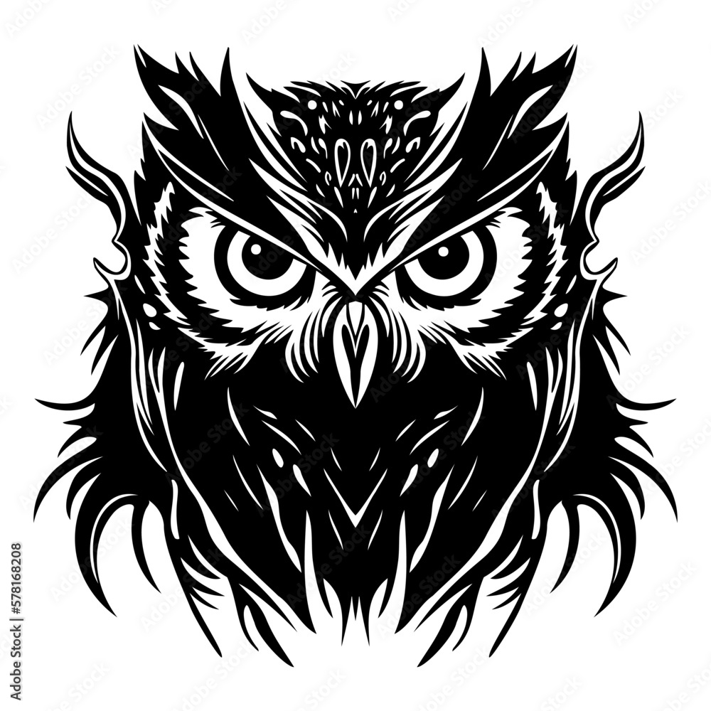 Vector Owl illustration, logo design, low points, one color